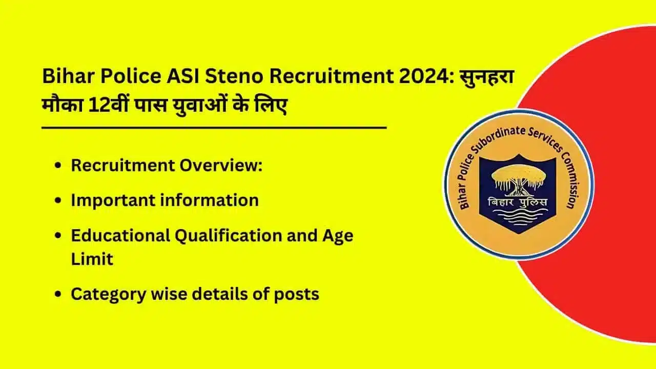 Bihar Police ASI Steno Recruitment 2024 Golden Opportunity 12Th Pass youth ke Liye